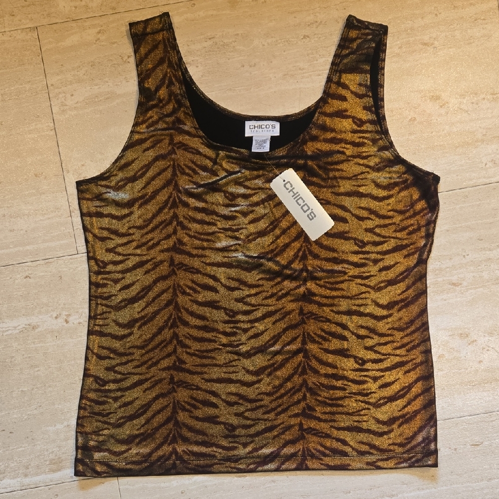 New Chico's Travelers Metallic Shimmer "Hot Fudge" Contemporary Tank
